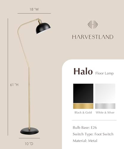 HarvestLand Halo Brass Floor Lamp with Adjustable Reading Light - color: BK