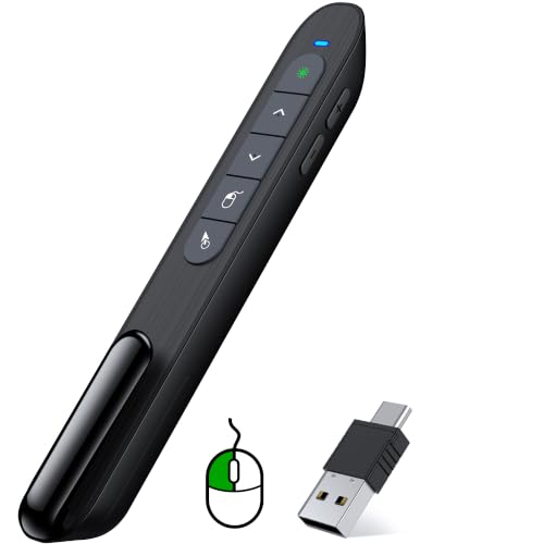 Green Light Wireless Presentation Clicker with Air Mouse, 2.4GHz Rechargeable USB-A/USB-C PowerPoint Clicker Slide Advancer, Presenter for PC, Mac, Computer - color: Green L+Rechargeable+Mouse