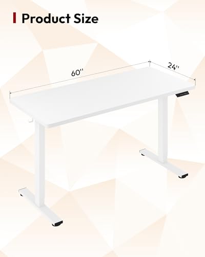SANODESK One-Piece 1'' Thick Height Adjustable Standing Desk 60''x24'' - color: White Frame+white Top, size: 60x24"
