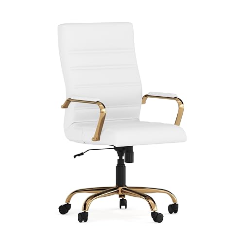 Flash Furniture High Back White LeatherSoft Executive Swivel Office Chair with Gold Frame and Arms - color: White Leathersoft/Gold Frame