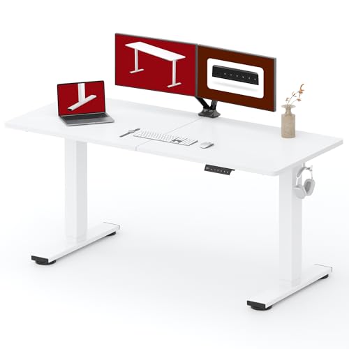 SANODESK 63''x24'' Height Adjustable Electric Standing Desk for Home Office | Sit Stand Desk with Splice Board for Home Office, Ergonomic Computer Workstation, Study & Gaming, White Frame/White Top - color: White Frame+ White Top, size: 63x24