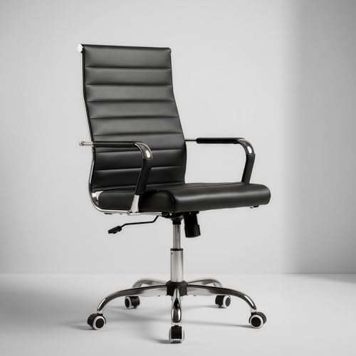 Okeysen Office Desk Chair, Ergonomic Leather Modern Conference Room Chairs, Executive Ribbed Adjustable Swivel Rolling Chair for Home Office. - color: Ribbed Black