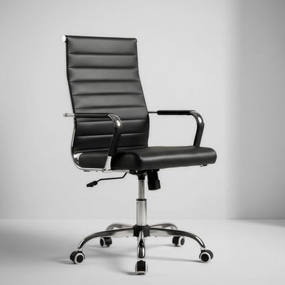 Okeysen Office Desk Chair, Ergonomic Leather Modern Conference Room Chairs, Executive Ribbed Adjustable Swivel Rolling Chair for Home Office. - color: Ribbed Black
