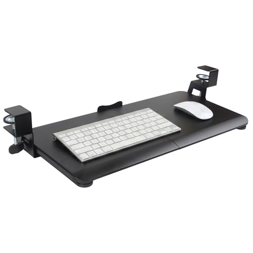 Under‑Desk Clamp Keyboard Tray, 26.77" Slide‑Out Tray, Black - color: Black