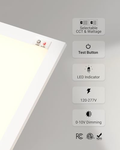 Sunco 2x2 LED Flat Panel Lights, Emergency Backup, 3CCT, 20-40W | 5200LM, 0-10V, Office Lighting, 90 Minute Battery Emergency, Dual Selectable Features, 20/30/40W, 4000/5000/6000K