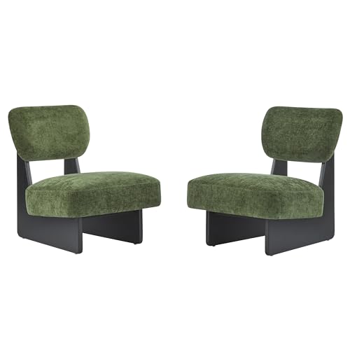 Christopher Knight Home Mores Low Profile Accent Chair Set of 2, Modern Living Room Armless Lounge Chair, Fabric Comfy Reading Chair for Bedroom, Wooden Frame and Thick Padded Seat, Black+Green - color: Black+green