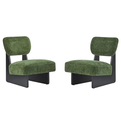 Christopher Knight Home Mores Low Profile Accent Chair Set of 2, Modern Living Room Armless Lounge Chair, Fabric Comfy Reading Chair for Bedroom, Wooden Frame and Thick Padded Seat, Black+Green - color: Black+green