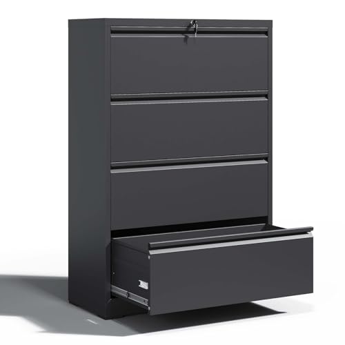 4 Drawer Metal File Cabinet for Legal/Letter Size File,Lockable | Heavy Duty Large Steel Filing Cabinet Home Office Lateral File Cabinets Wide Storage Cabinets,Assembly Required - size: Lateral-4 drawers