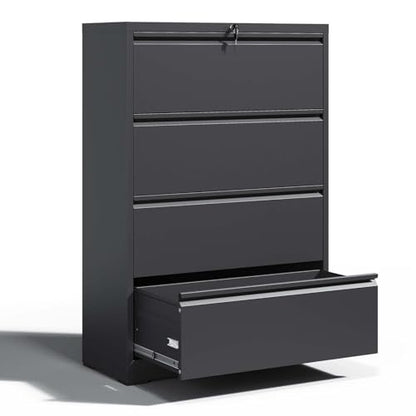 4 Drawer Metal File Cabinet for Legal/Letter Size File,Lockable | Heavy Duty Large Steel Filing Cabinet Home Office Lateral File Cabinets Wide Storage Cabinets,Assembly Required - size: Lateral-4 drawers