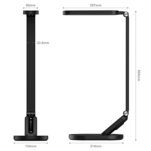 JKSWT LED Desk Lamp, Eye-Caring Table Lamps Natural Light Protects Eyes Dimmable Office Lamp with 5 Color Modes USB Charging Port Touch Control and Memory Function, 10W Reading Lamp,Black - color: Black