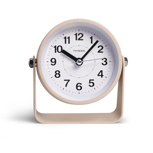 TIMESS Analog Alarm Clock with Snooze & Light, Silent Non-Ticking, Yellow | On-demand light, quartz movement, battery operated, easy to set, gentle wake alarm, bedside clock for home, travel, or office - color: Yellow