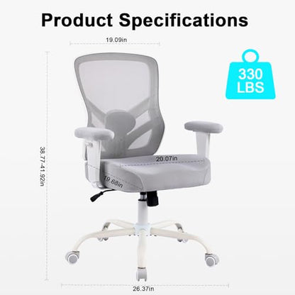 YFO Ergonomic Office Chair, Mesh Computer Desk Chair | Adjustable Back Lumbar Support and Armrests, Comfy Executive Rolling Swivel Task Chair for Home Office, Grey - color: Grey