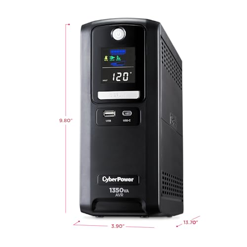 CyberPower CST135UC2-R Line‑Interactive UPS Battery Backup and Surge Protector, 1350VA/810W, AVR, 10 Outlets, USB‑C & USB‑A Charging, LCD Display, UL Certified (Renewed)