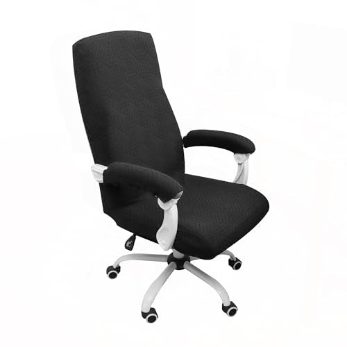 FORCHEER Large Office Chair Cover with Armrest Cover Black Jacquard Patterned Stretch Computer Chair Covers with Long Arm Rest Slipcovers Washable - color: Jacquard L-black, size: Large+Chair-Arm Cover