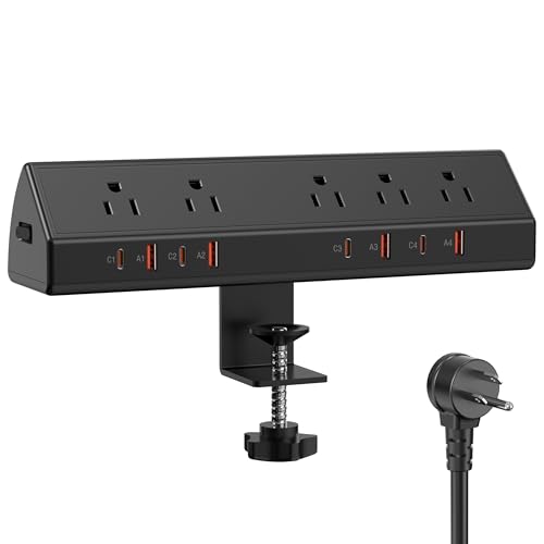 Jgstkcity Desk Clamp Power Strip,Edge Mount,4 USB C,65W,1200J,Black - color: Black, size: 6 FT