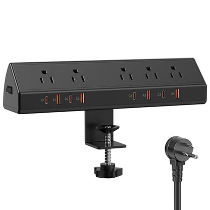 Jgstkcity Desk Clamp Power Strip,Edge Mount,4 USB C,65W,1200J,Black - color: Black, size: 6 FT