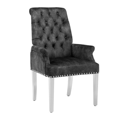 Velvet Dining Chairs with Arms, Upholstered Dining Room Chairs, Dark Grey | Upholstered, High Back, Tufted, Luxurious, Stainless Steel Leg, for Kitchen & Dining Room - color: Dark Grey, size: 1 PCS