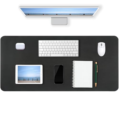 Desk Pad Mat PU Leather Waterproof Non Slip (Black 23.6" x 13.7") | For Office Computers Keyboard Mouse Desktop Protector - size: 23.6" x 13.8"