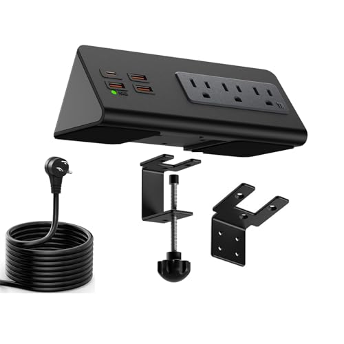Upgraded Version Edge Mount Power Strip with USB-C Ports Tabletop Surge Protector Desk Clamp Power Sockets with 3 AC Outlets &4 Fast Charging USB Ports for Home Office Hotel Dormitory (Black - 1pack) - color: Black - 1pack