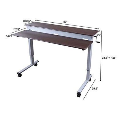 S STAND UP DESK STORE Crank Adjustable 2-Tier Standing Desk with Heavy Duty Steel Frame-Silver Frame/Dark Walnut Top, 60 inch Wide - color: Silver Frame/Dark Walnut Top, size: 60 Inches