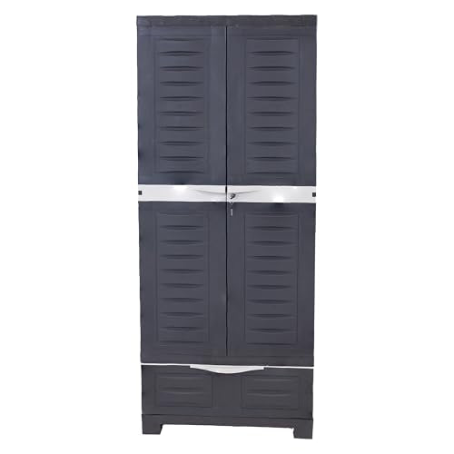Sunnydaze 57" Garage Storage Cabinet with Locking Doors & Shelves, Shadow - color: Shadow, style: With Drawer - 57.5" H