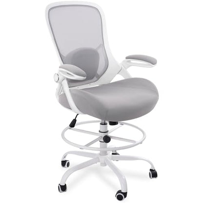 HYLONE 400lbs Heavy Duty Drafting Chair 5" Thickened Seat Office Chair with Flip-Up Armrests Tall Ergonomic Computer Chair with Lumbar Support and Adjustable Footrest Ring Standing Desk Chair (Grey) - color: Grey
