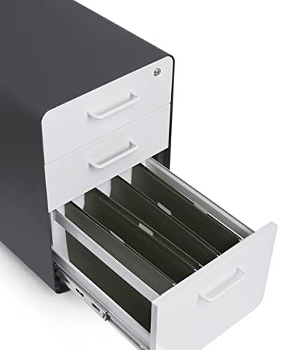 Poppin Stow 3-Drawer Rolling File Cabinet - Charcoal & White. Utility and Hanging File Drawers. Locking and Non-Locking Wheels. Powder-Coated Steel. Two Keys Included - color: Charcoal + White