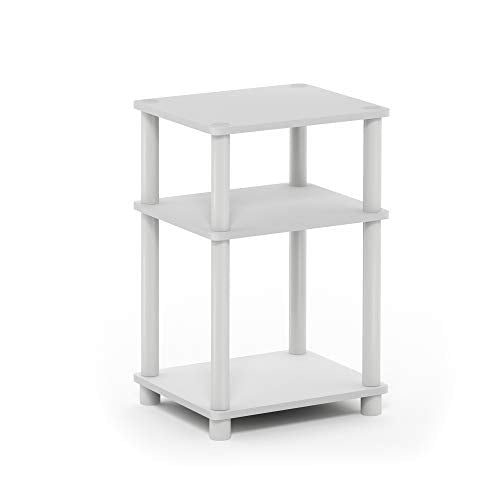 Furinno JUST Side Table, 3-Tier End Table, Open Shelves Night Stand, Bedside Table, Toolless Assembly, for Living Room, Bedroom, Bathroom, White(Espresso) - color: White/Espresso, size: 3-Tier, Round Pole, style: 1-Pack