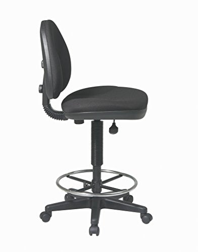 Office Star DC Series Drafting Chair with Sculptured Seat and Back, Built-in Lumbar Support and Adjustable Foot Ring, Icon Black Fabric