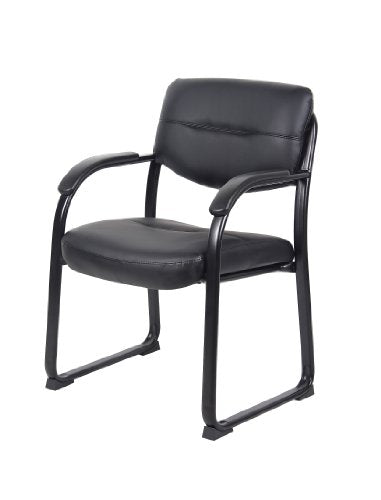 Boss Office Products Leather Sled Base Side Chair with Arms in Black (B9519)
