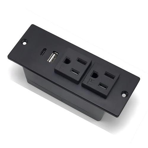Recessed Power Strip, Furniture Flush Mounted Outlet with 2 USB Ports for Conference Desktop Nightstands, 2 AC Outlets 1 USB-A Port 1 USB-C Port 7.2 FT Extension Power Cord (Black)
