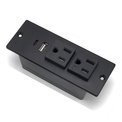 Recessed Power Strip, Furniture Flush Mounted Outlet with 2 USB Ports for Conference Desktop Nightstands, 2 AC Outlets 1 USB-A Port 1 USB-C Port 7.2 FT Extension Power Cord (Black)