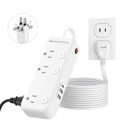 2 Prong Extension Cord with 6 Outlets 3 USB, 5FT Surge Protector, Old House | 1875W, 2 Prong to 3 Prong Outlet Adapter, Rotating Plug, USB-C(15.5W), Polarized, Non Grounded, Multi Plug - size: 5 FT-White-Two Prong