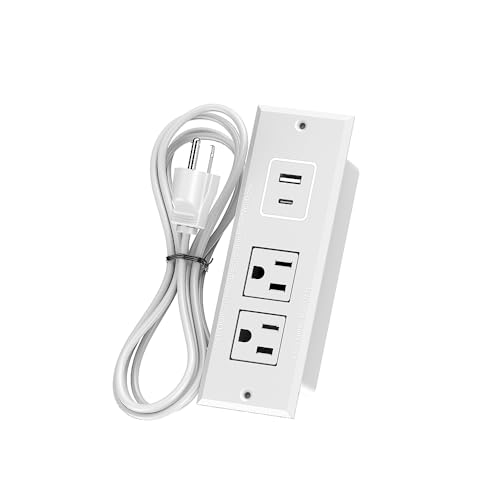 Furniture Recessed Power Strip, Recessed Desk Outlet with USB-A USB-C, in Conference Desk Recessed Power Outlets Socket, Desktop Power Grommet with 1.5M/4.92FT Power Cord - color: White