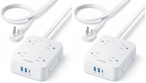 Anker Power Strip with 2000J Surge Protector, 10ft Outlet Extender, 20W 8AC (Pack of 2) - color: Shell White, size: 10FT (Pack of 2)