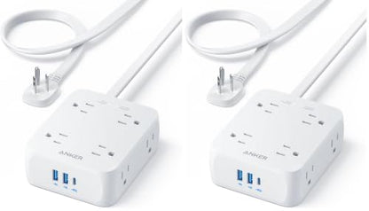 Anker Power Strip with 2000J Surge Protector, 10ft Outlet Extender, 20W 8AC (Pack of 2) - color: Shell White, size: 10FT (Pack of 2)