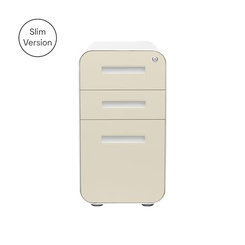 Laura Davidson Furniture Stockpile Slim 3-Drawer Mobile File Cabinet with Lock - Under Desk Metal Filing Cabinet, Legal/Letter File Folders, Wheels & Stationary Feet, Assembled, Ivory Faceplate - color: Ivory