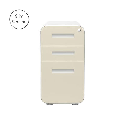 Laura Davidson Furniture Stockpile Slim 3-Drawer Mobile File Cabinet with Lock - Under Desk Metal Filing Cabinet, Legal/Letter File Folders, Wheels & Stationary Feet, Assembled, Ivory Faceplate - color: Ivory