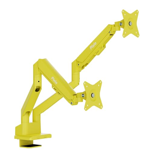Pixio PS1D Wave Yellow Dual Monitor Arm Stand Desk Mount - Fits up to 32 inches Monitors and up to 19.8lbs. VESA Compatibility and Integrated Cable Management - color: Yellow, size: Dual