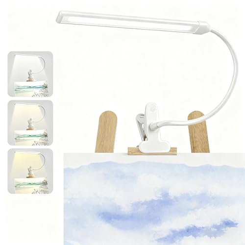 Clip-on Easel Lights for Artists Painting with On/Off Switch Cord, 3 Color Modes, Dimmable Clip Lamps for Over Painting Easel, Desk, Drawing with Flexible Arm, USB-Powered (White) - style: Clip-on Easel Light for Painting White
