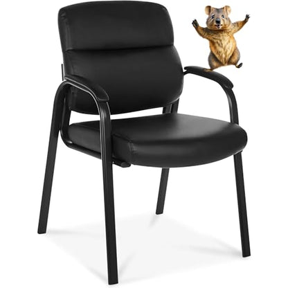 Oline Leather Guest Chair with Padded Arms, Reception Meeting Conference Waiting Room Lobby Home Desk Big and Tall Executive Office Chair, Black (1 Pack) - size: 1 Pack