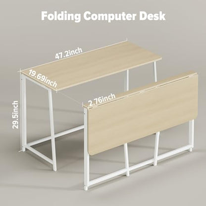 WOHOMO Folding Desk, 47.2" Foldable Computer Table for Small Spaces, Oak - color: Beige, size: Extra Large Size:47.2 x 19.6