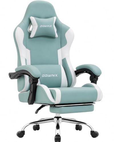 Dowinx Ergonomic Gaming Chair with Footrest & Massage Lumbar, 2D-Linkage Armrests for Computer Chair 330lbs with Headrest Pillow for Office, Home, Streaming and Long Gaming Sessions, Fabric Blue White - color: Blue White