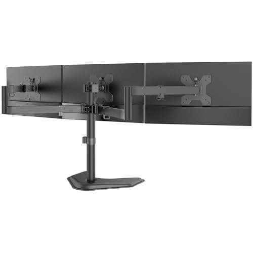 WALI Triple Monitor Stand, Free Standing for 13-27 inch Screens,up to 22lbs | 3 monitor stand for desk, Adjustable, Full Motion with Tilt, Swivel, Rotation, C-Clamp & Grommet Base, VESA 75/100mm (MF003) - size: Triple, style: Free-Standing