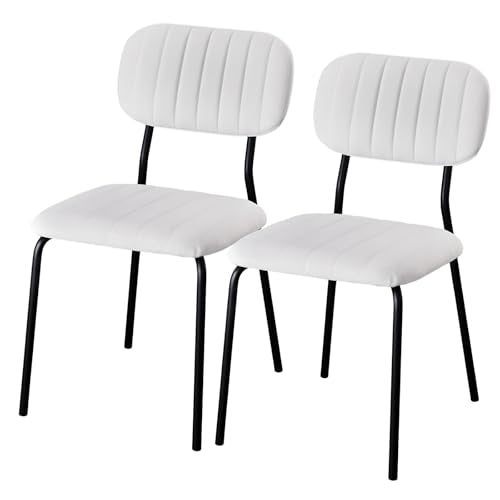 VINGLI Stackable Dining Chair Set of 2, Fabric Padded Seat Metal Frame Stacking Chair for Home Kitchen Office Waiting Room Reception Church Banquet，White - color: White