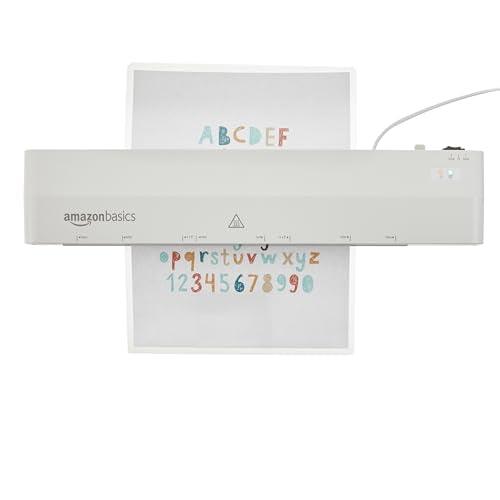 Amazon Basics 12-Inch Thermal Laminator Machine, 1 Min Fast Warm-Up, for Documents Photos, Home/Office/School Use, 20 Pouches Included, White - size: 12-inch + 20 Pouches
