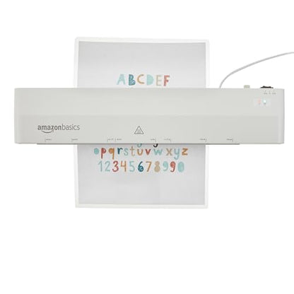 Amazon Basics 12-Inch Thermal Laminator Machine, 1 Min Fast Warm-Up, for Documents Photos, Home/Office/School Use, 20 Pouches Included, White - size: 12-inch + 20 Pouches