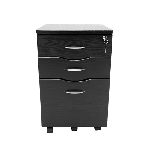 3‑Drawer Rolling File Cabinet w/ Lock, Under‑Desk Storage & Wheels,Espresso | Rolling 3‑drawer file cabinet with lock, wheels, mobile storage ideal for under‑desk use in home office, espresso brown