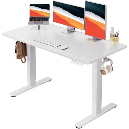HUANUO Electric Standing Desk, Whole Piece Desktop, Adjustable Height Computer Desk, 4 Height Memory Settings, Sit Stand Up Desk for Home Office, 48" x 24", White - color: White, size: 48" X 24"