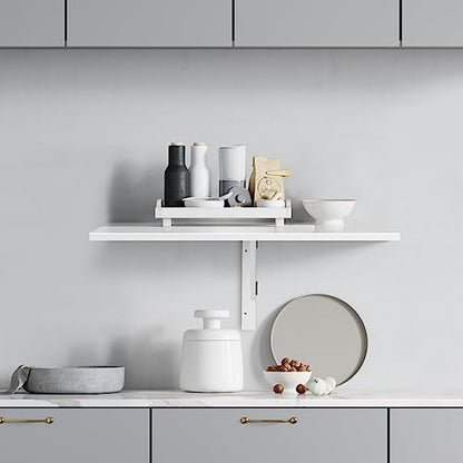 Wall Mounted Folding Table, 31.5" x 23.5" Floating Desk for Small Space, Countertop Extension Fold Down, Laundry Folding Table, Hanging Drop Leaf Table for Apartment, Study, Bedroom (White) - color: White